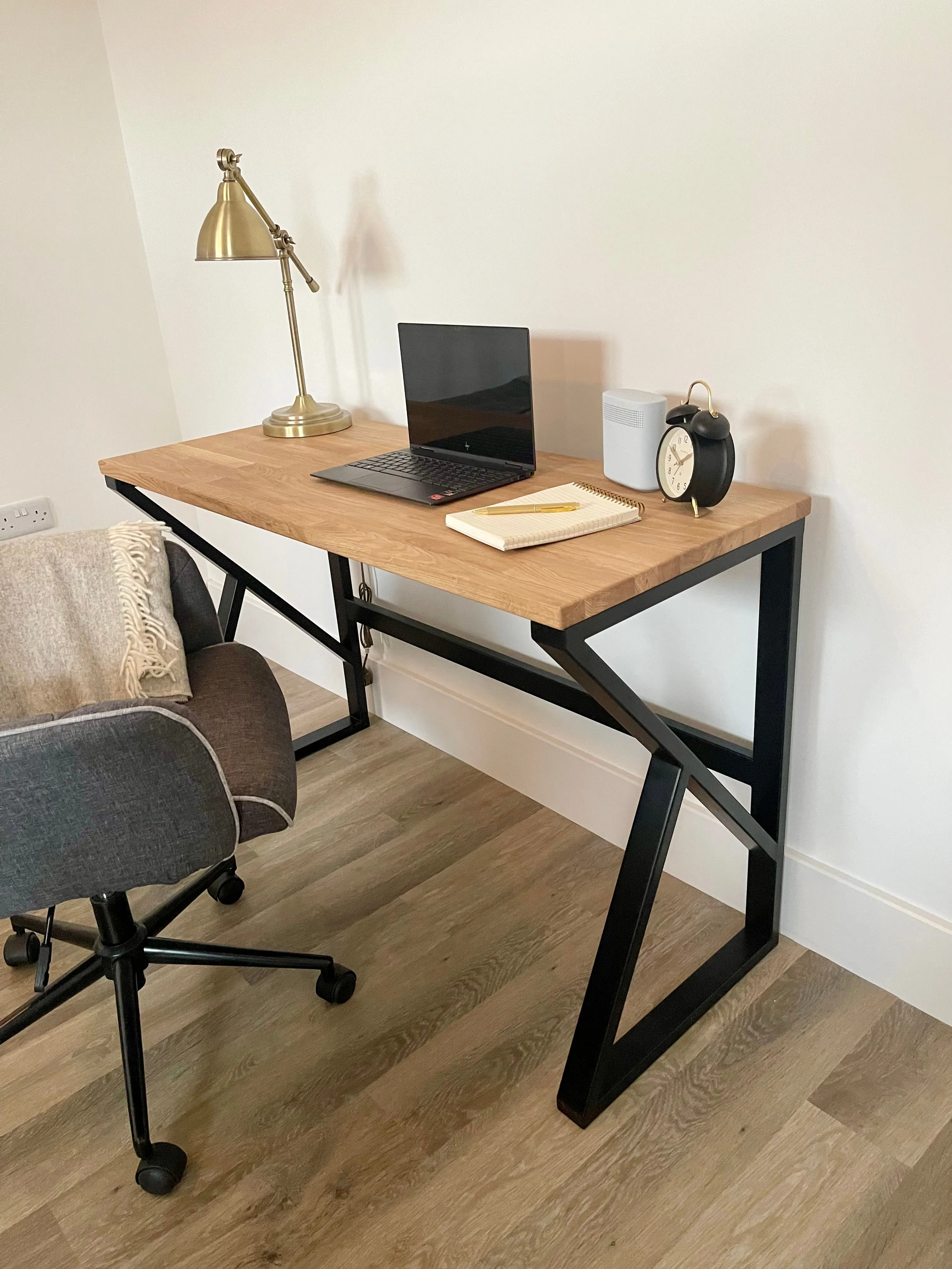 Oak Topped Matte Black Metal Office Desk