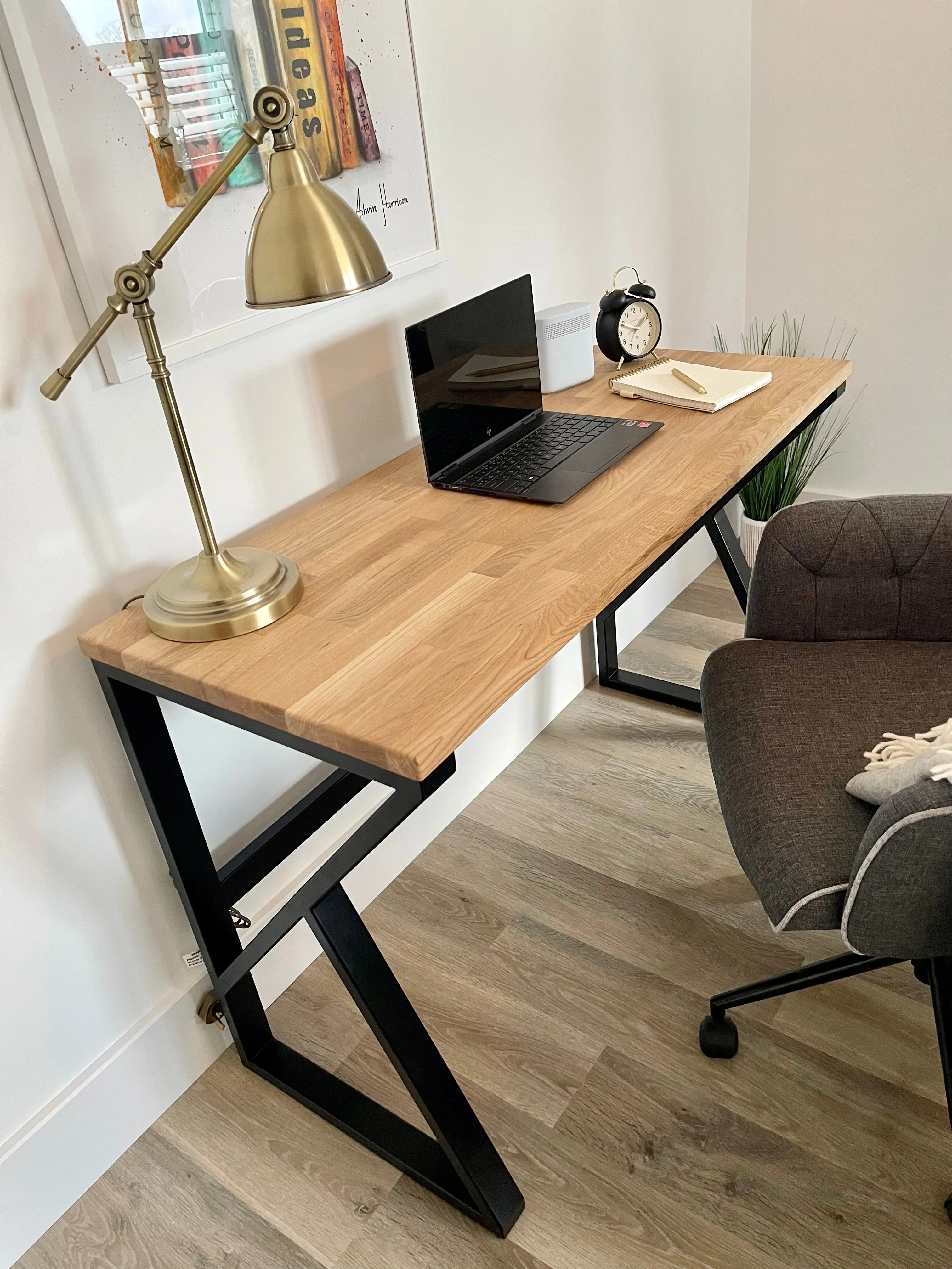 Oak Topped Matte Black Metal Office Desk