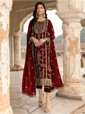 Odette Women Maroon Embroidered Georgette Semi Stitched Salwar Suit