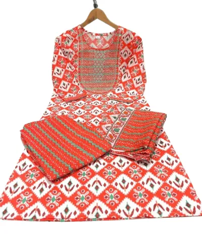 Orange Jaipuri Print Cotton Plus Size Salwar Suit Set