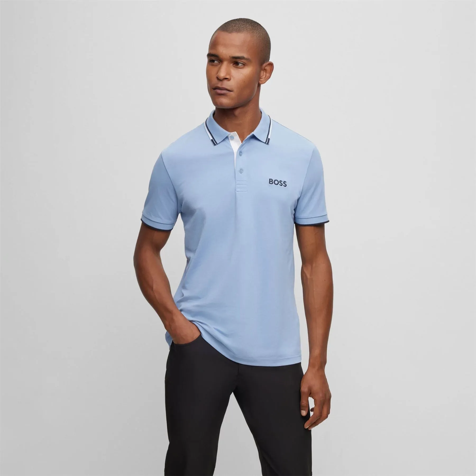 Paddy Pro Cotton Jersey Regular Fit Polo Open Blue - W23