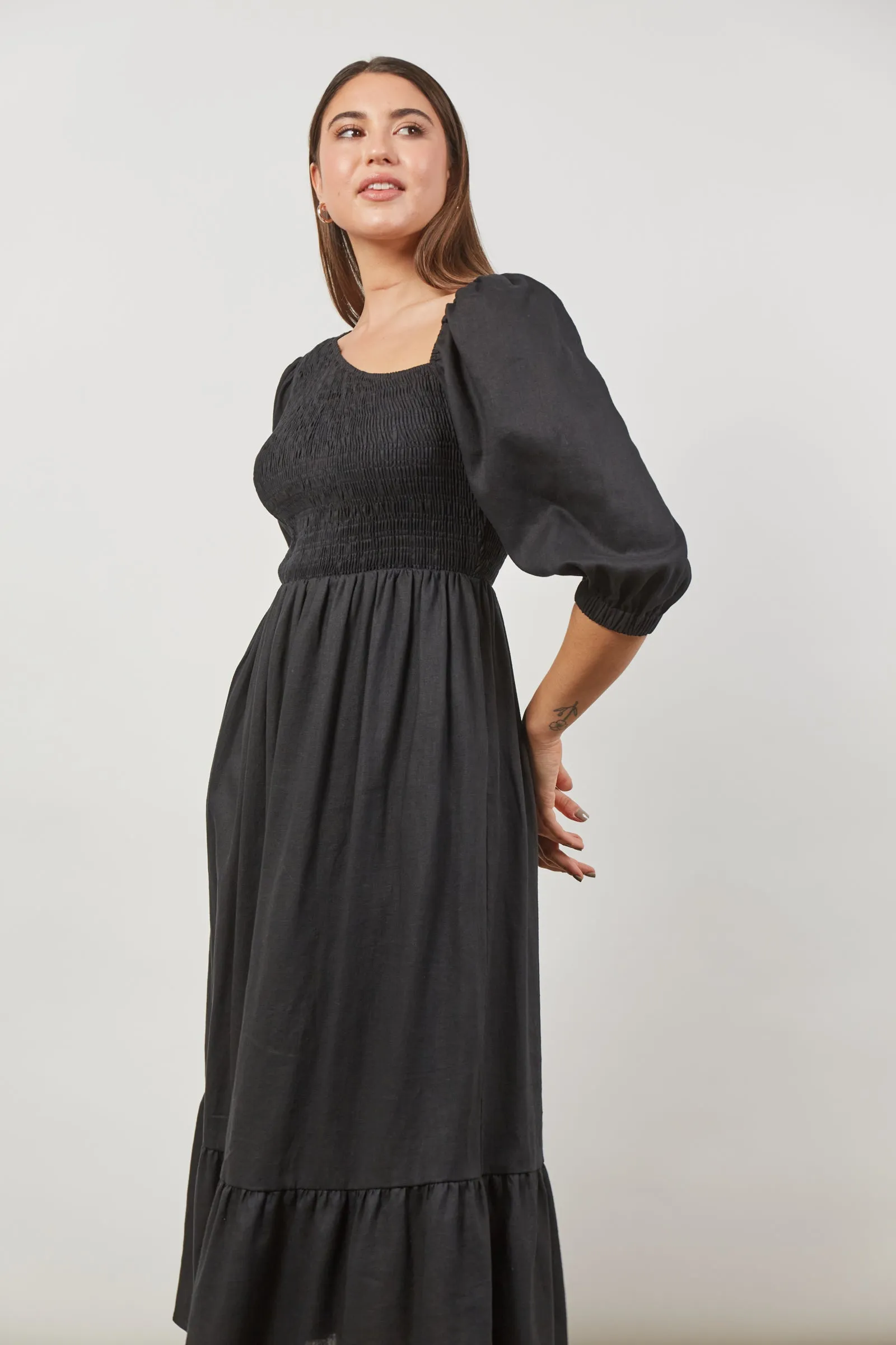 Panorama Shirred Maxi Dress - Onyx Black