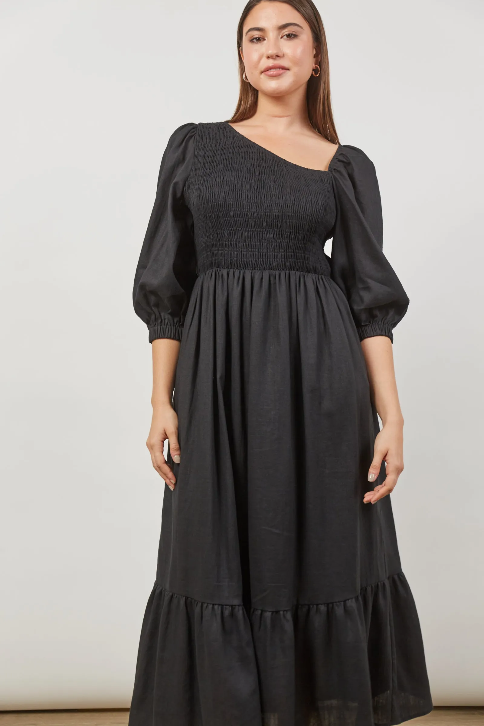 Panorama Shirred Maxi Dress - Onyx Black