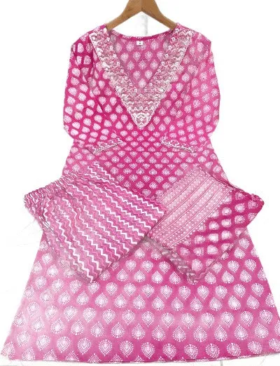 Pink Jaipuri Print Cotton Plus Size Salwar Suit Set