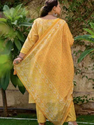 Plus Size Yellow Mirrorwork Readymade Salwar Suit