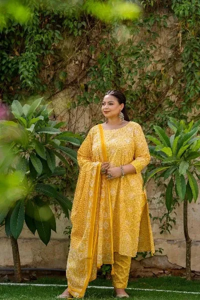 Plus Size Yellow Mirrorwork Readymade Salwar Suit