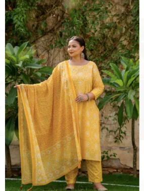 Plus Size Yellow Mirrorwork Readymade Salwar Suit