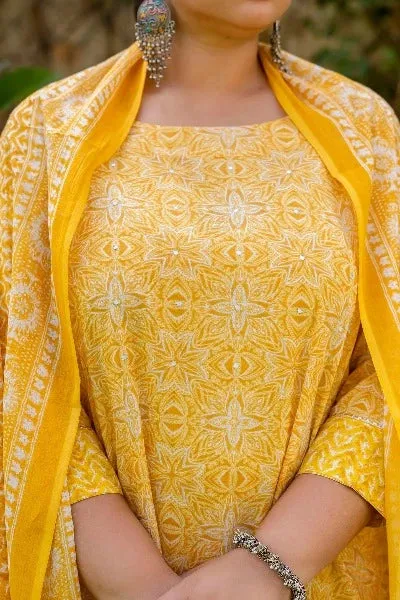 Plus Size Yellow Mirrorwork Readymade Salwar Suit