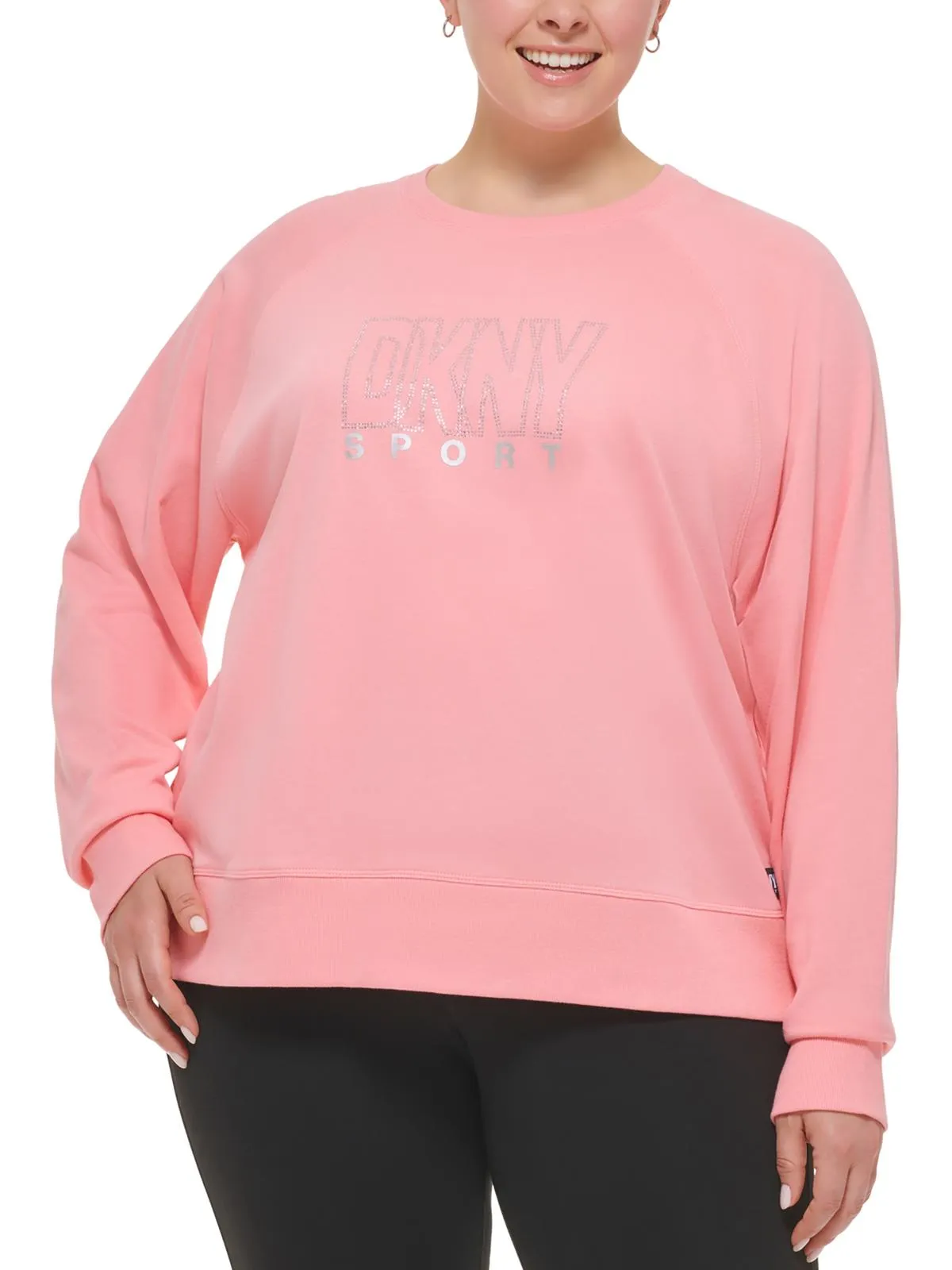 Plus Womens Rhinestone Logo Crewneck Sweatshirt