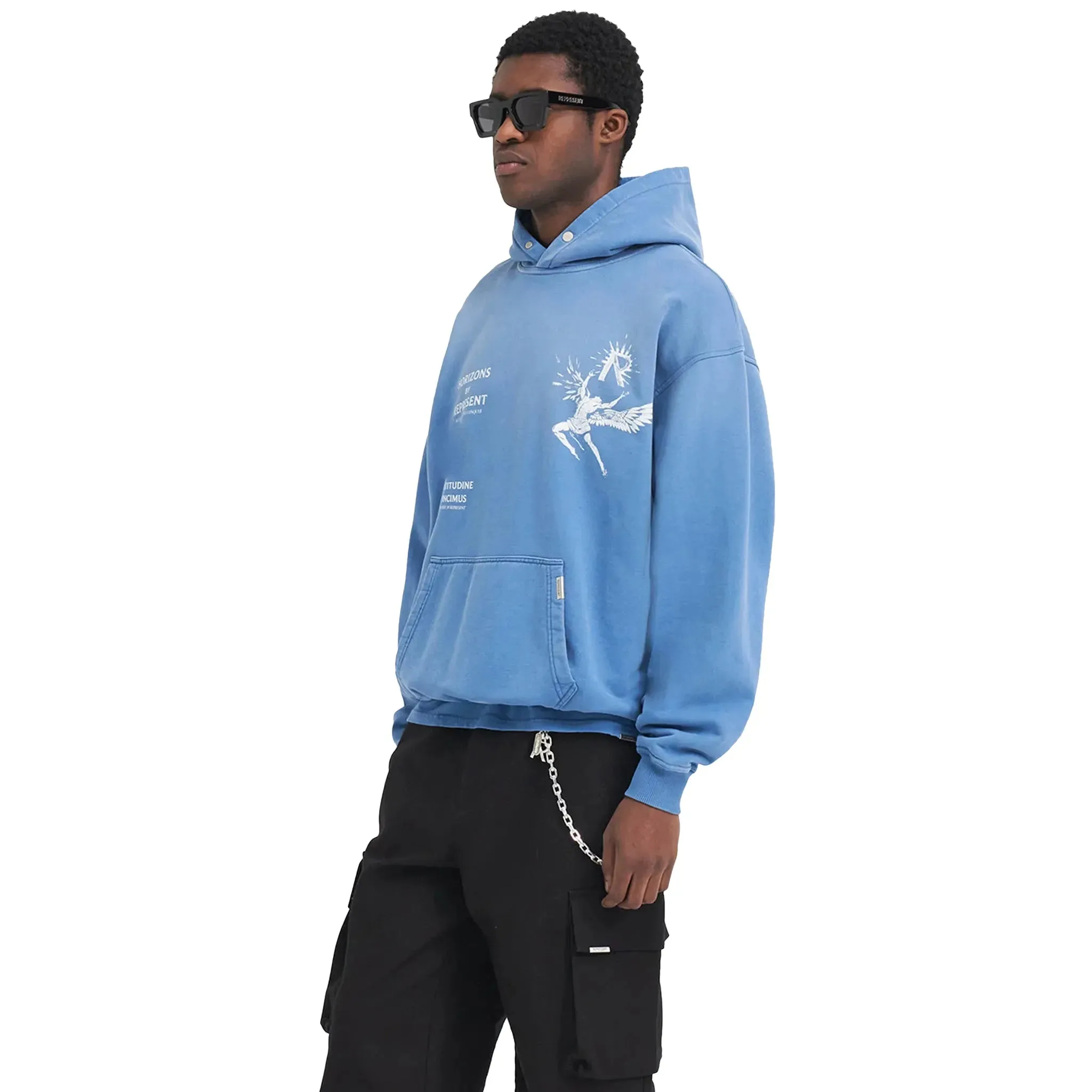 Mens Icarus Sky Blue Hoodie - Cozy Lightweight Pullover with Adjustable Drawstring Hood and Front Pouch Pocket