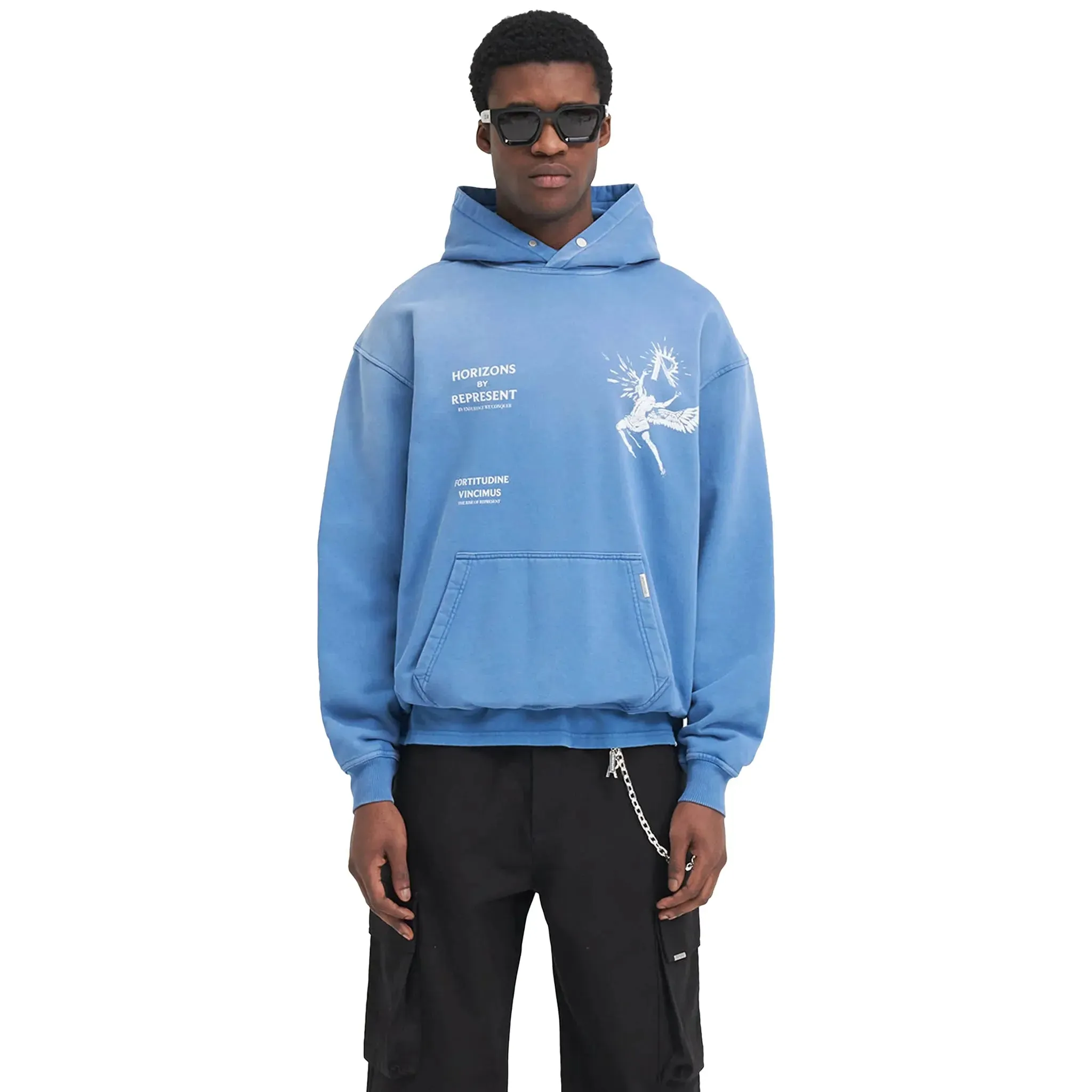 Mens Icarus Sky Blue Hoodie - Cozy Lightweight Pullover with Adjustable Drawstring Hood and Front Pouch Pocket