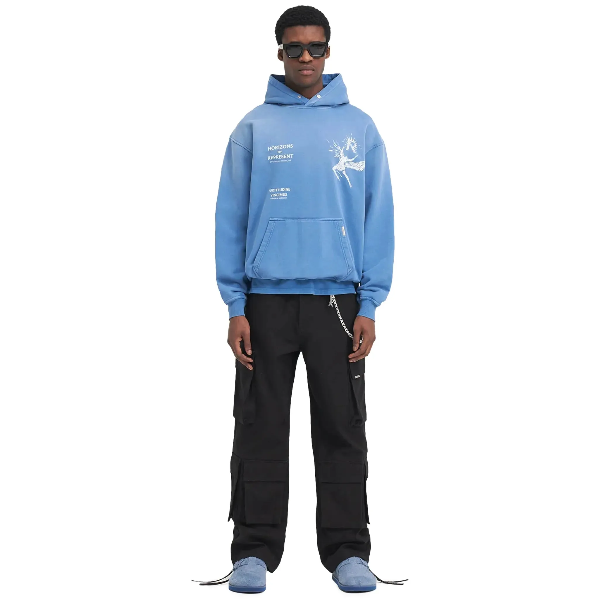 Mens Icarus Sky Blue Hoodie - Cozy Lightweight Pullover with Adjustable Drawstring Hood and Front Pouch Pocket