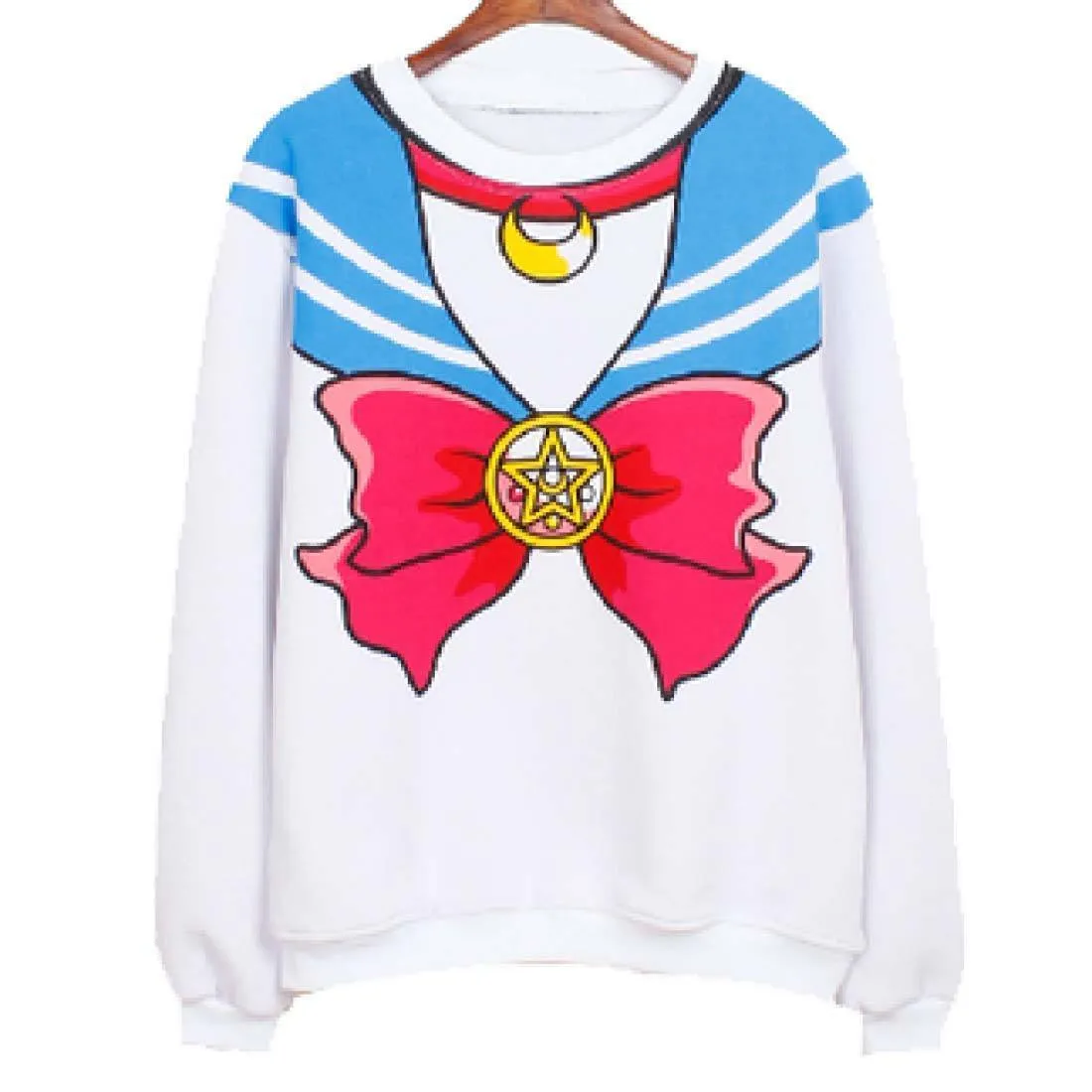 Sailor Moon Cosplay Sailor Outfit Graphic Print Crew Neck Pullover Sweater in White