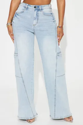 Scrolling Stretch Baggy Jeans - Light Wash