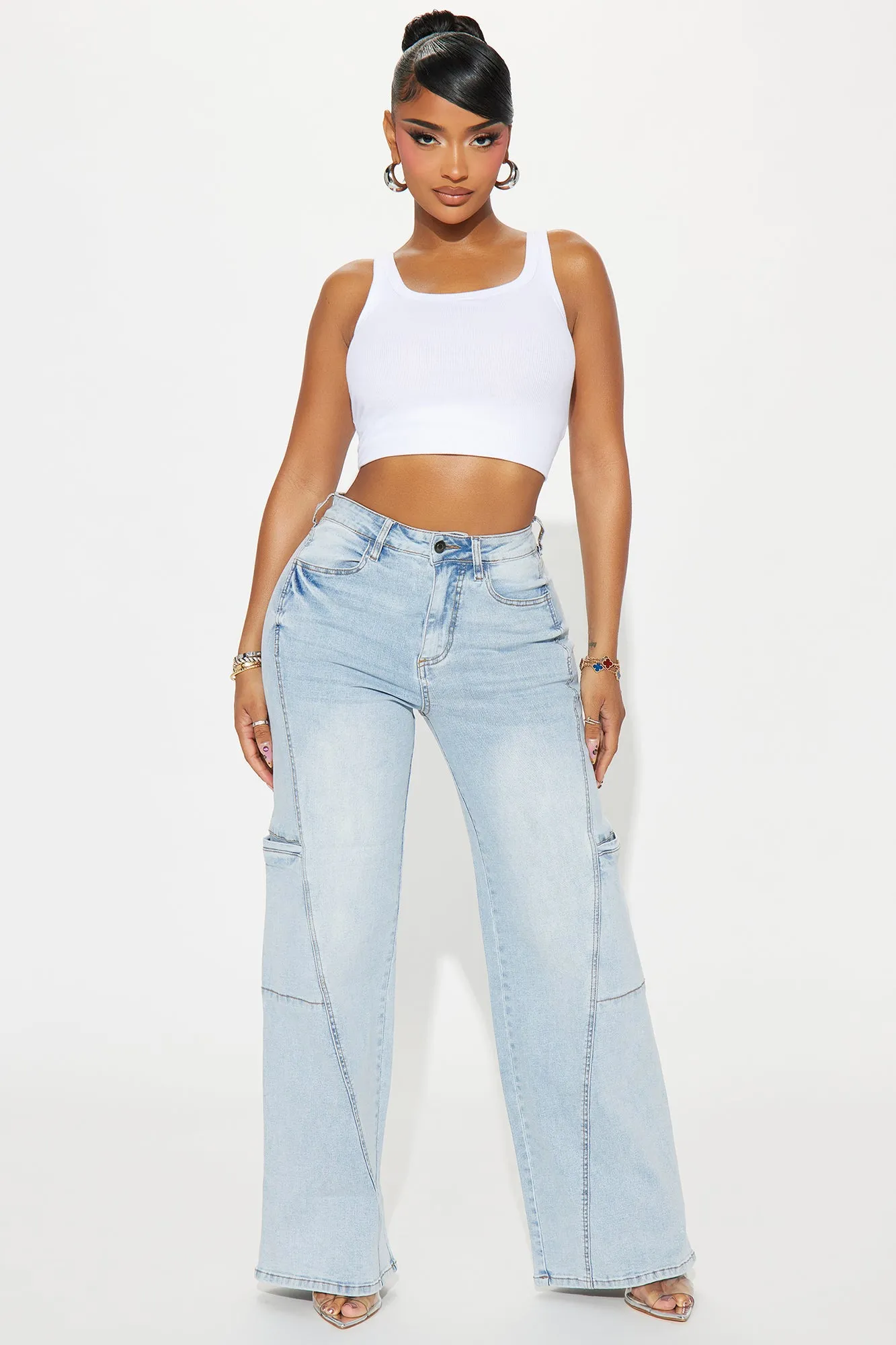 Scrolling Stretch Baggy Jeans - Light Wash