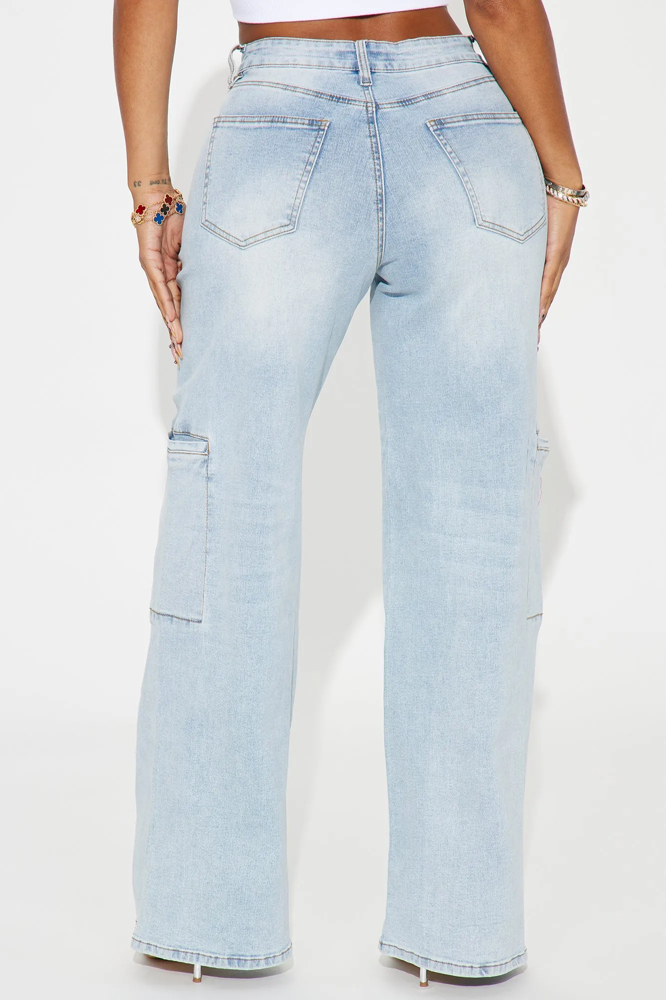 Scrolling Stretch Baggy Jeans - Light Wash