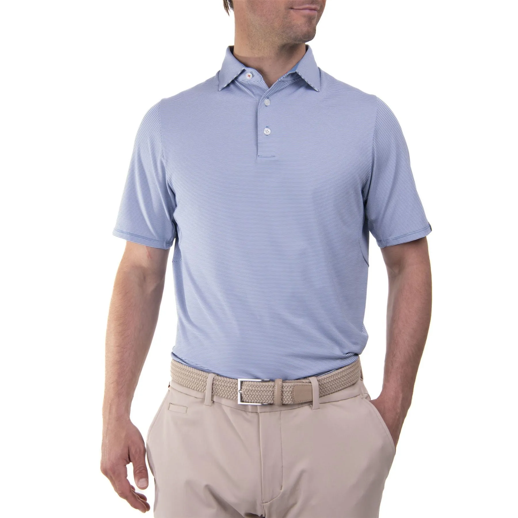 2024 Soren Stripe Comfort Fit Polo in Atlanta Blue and White - Stylish and Versatile