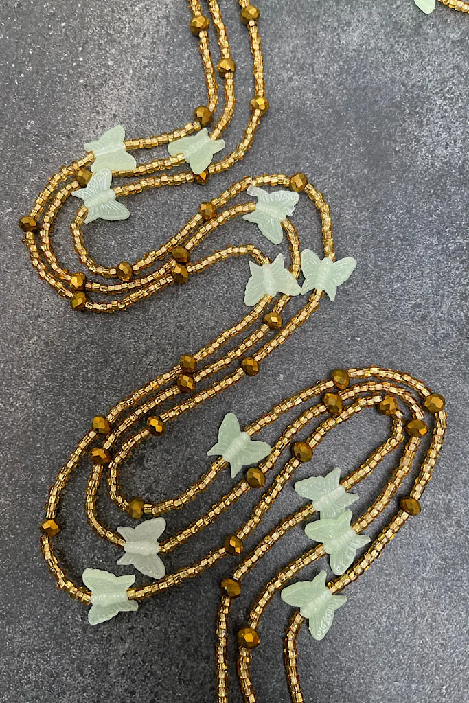 Thick Gold Butterfly Glow Tie On Waist Beads