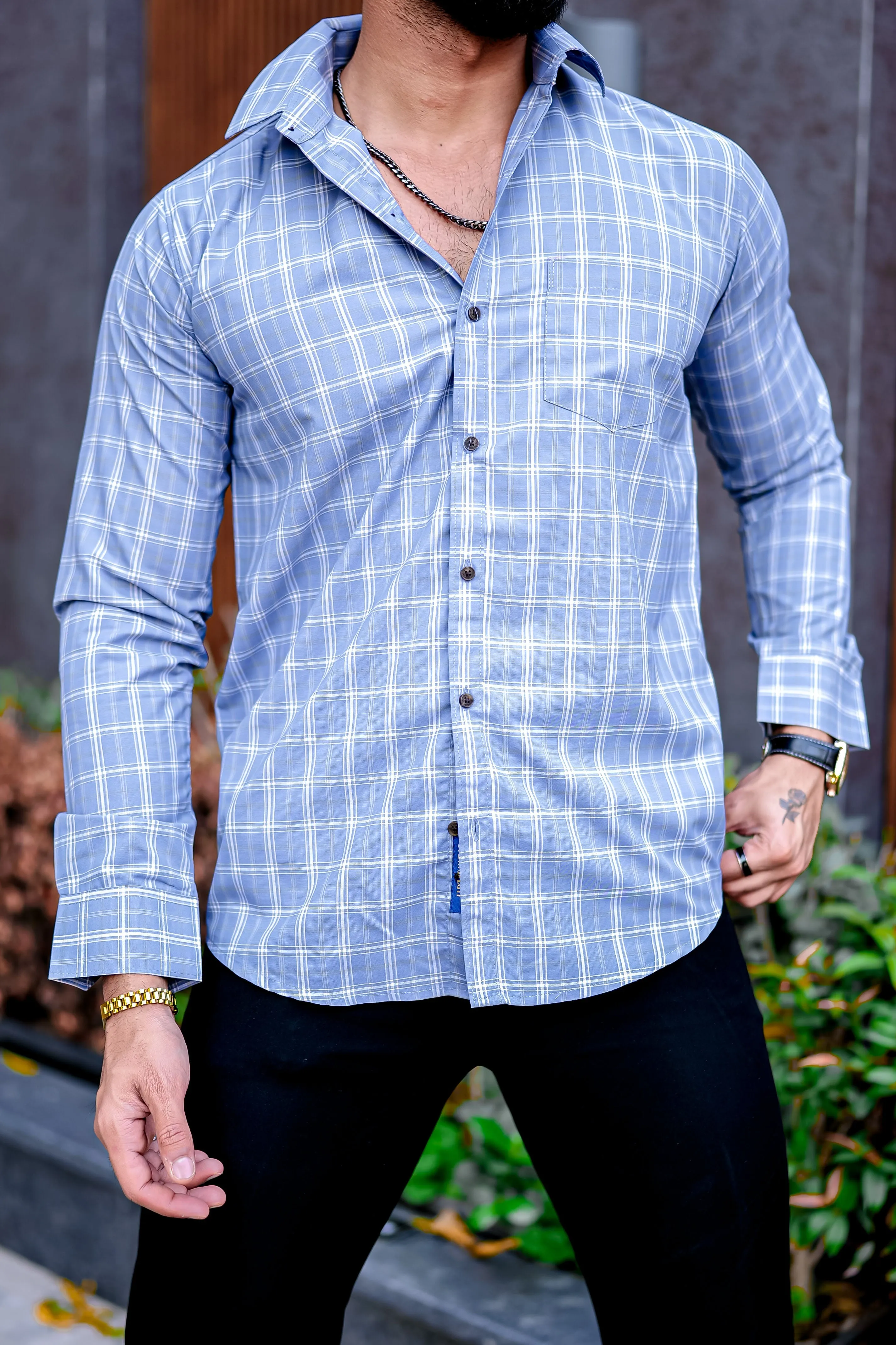 VOZIA Checked Button-Up Men's Shirt