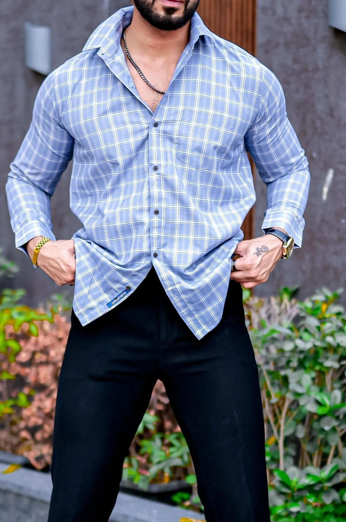 VOZIA Checked Button-Up Men's Shirt