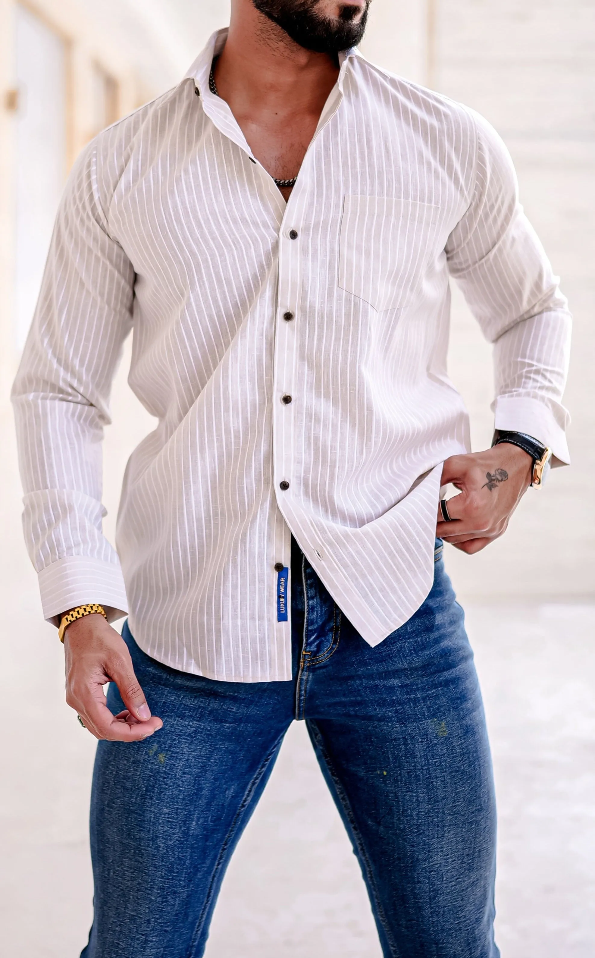 VOZIA Flare Striped Button-Up Men's Shirt