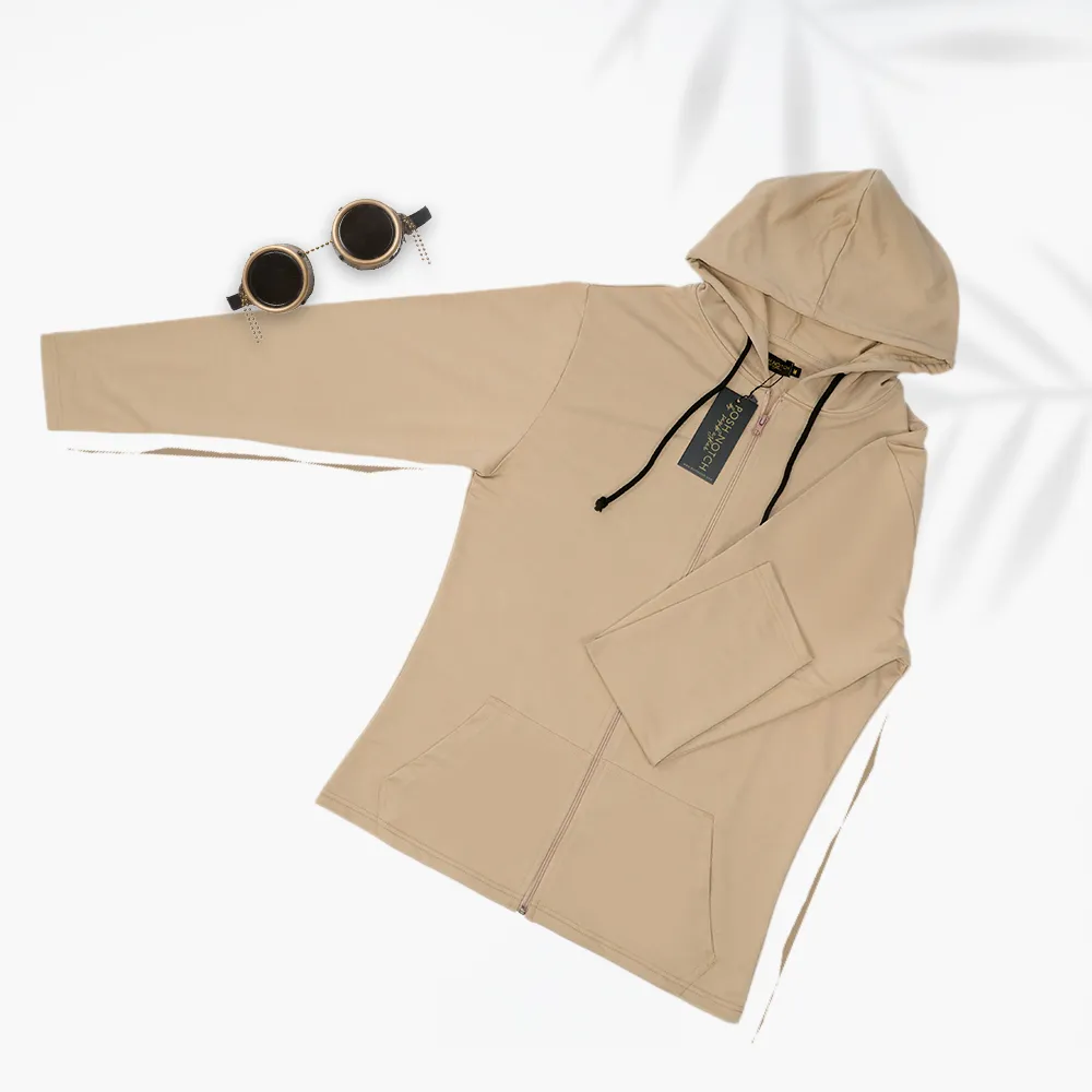 Women Basic Khaki Zipper Hoodie